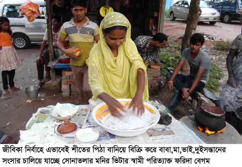 শীতের পিঠা বিক্রি করে জীবিকা নির্বাহ করছে সোনাতলার ফরিদা বেগম