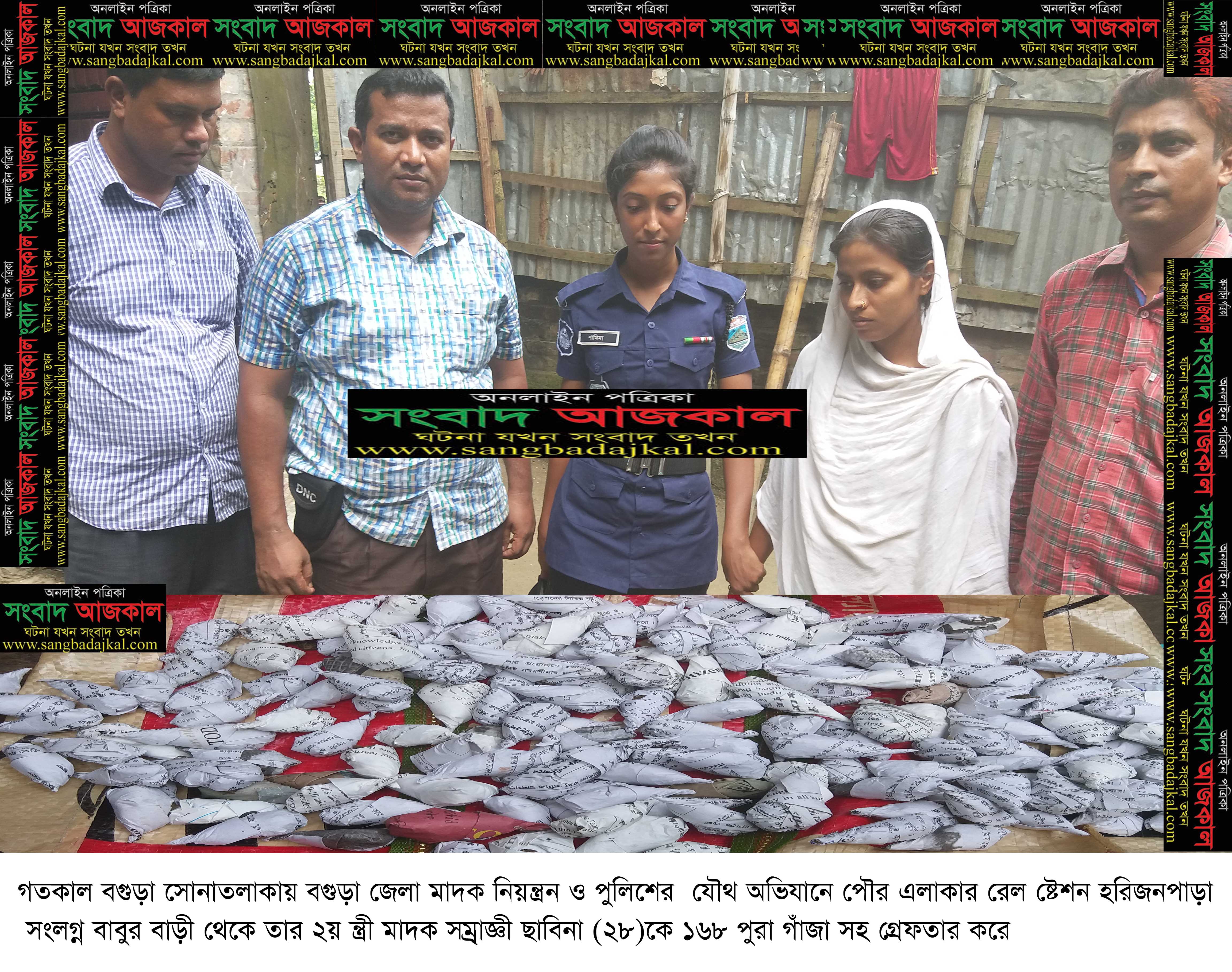 সোনাতলায় ১৬৮টি পুরা গাঁজাসহ মাদক সম্রাজ্ঞী ছাবিনা আটক