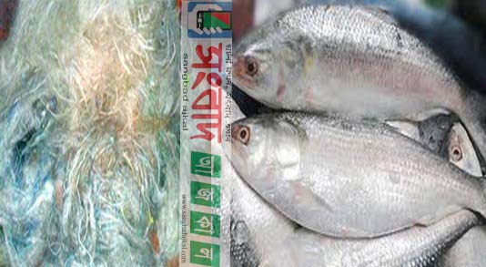 সারিয়াকান্দি যমুনা নদী থেকে নিষিদ্ধ ঘোষিত কারেন্ট জাল ও ইলিশ মাছ আটক